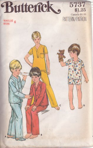 BUTTERICK PATTERN 5737 SIZE 6 BOYS' PAJAMAS IN 4 VARIATIONS UNCUT