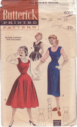 BUTTERICK VINTAGE PATTERN 6065 SIZE 14 MISSES' DRESS OR JUMPER 2 VARIATIONS