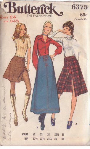 BUTTERICK PATTERN 6375 SIZE 24 WAIST MISSES' SKIRT AND SHORTS IN 2 VARIATIONS
