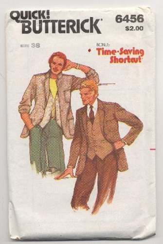 BUTTERICK PATTERN 6456 SIZE 38 MEN'S JACKET & VEST UNCUT