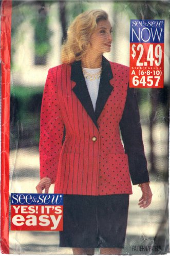 BUTTERICK PATTERN 6457 SIZES 6-8-10 DATED 1992, MISSES' JACKET, SKIRT, TOP