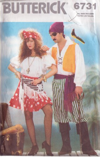 BUTTERICK PATTERN 6731 SIZES XS-S-M-L MEN'S & MISSES' PIRATE COSTUMES