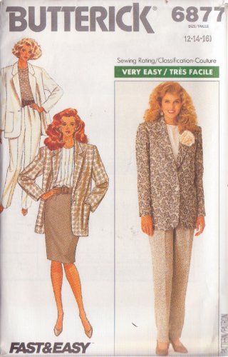 BUTTERICK PATTERN 6877 SIZES 12-14-16 MISSES' JACKET, PANTS, SKIRT UNCUT