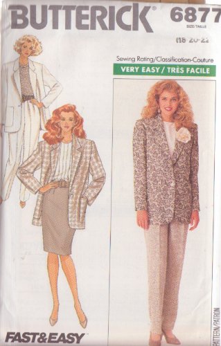 BUTTERICK PATTERN 6877 SIZES 18-20-22 MISSES' JACKET, PANTS, SKIRT UNCUT