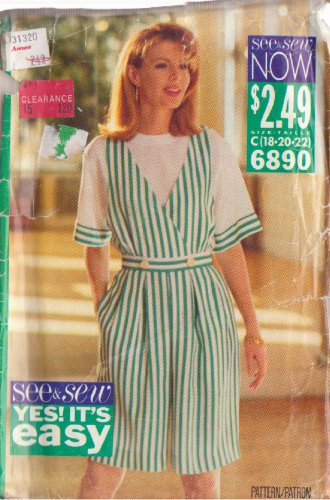 BUTTERICK PATTERN 6890 SIZES 18-20-22 MISSES' TOP AND CULOTTE DRESS UNCUT