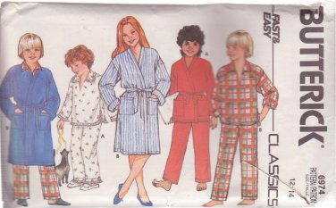 BUTTERICK PATTERN 6974 SIZES 12 & 14 FOR A CHILD'S ROBE, TOP AND PANTS