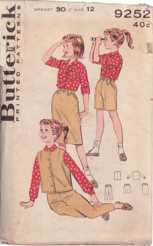 BUTTERICK PATTERN 9252 SIZE 12 GIRLS' SHIRT, SHORTS, SKIRT,JACKET