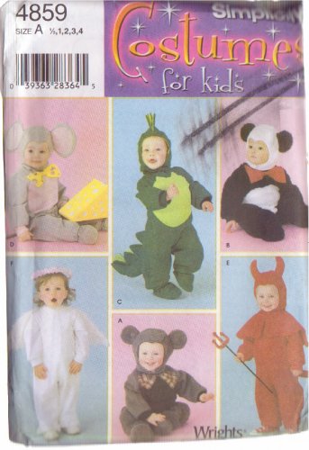 SIMPLICITY PTRN 4859 SZ 1/2-2 COSTUMES BEAR, PANDA,DINOSAUR,MOUSE,DEVIL,MONKEY