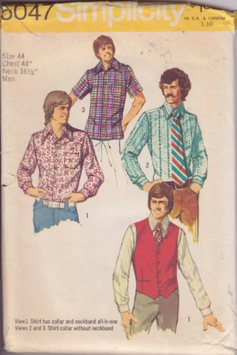 SIMPLICITY PATTERN 5047 SIZE 44 #3 MEN'S VEST, SHIRTS 3 VARIATIONS