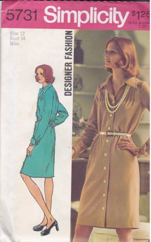 SIMPLICITY VINTAGE 1973 PATTERN 5731 SIZE 12 MISSES' BUTTON FRONT #1 DRESS #2