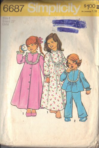 SIMPLICITY PTRN 6687 DATED 1974 SZ 4 GIRL'S BATHROBE, NIGHTGOWN AND PAJAMAS #2