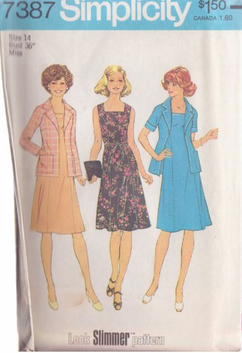 SIMPLICITY PATTERN 7387 SIZE 14 MISSES' UNLINED JACKET, DRESS, BELT UNCUT