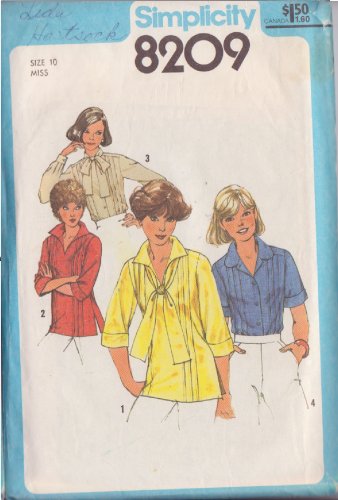 SIMPLICITY PATTERN 8209 SIZE 10 MISSES BLOUSES & PULLOVER TOP IN 4 VARIATIONS
