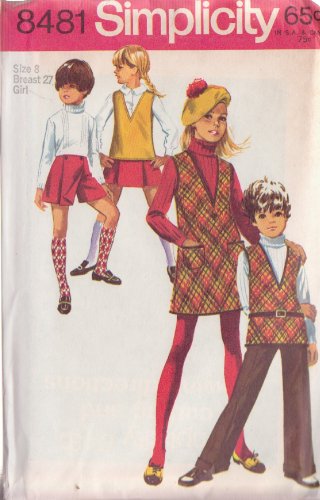 SIMPLICITY PATTERN 8481 SZ 8 FOR GIRL&acirc;��S JUMPER,TUNIC,PANTS,MINI-PANTSKIRT UNCUT
