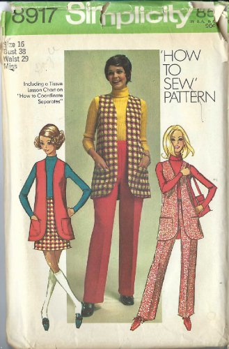 SIMPLICITY PATTERN 8917 SIZE 16 MISSES' VEST, MINI-SKIRT, PANTS