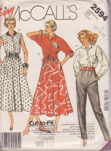 McCALL'S PATTERN 2594 SIZES 10/12/14 MISSES' SHIRT 2 VARIATIONS, SKIRT, PANTS