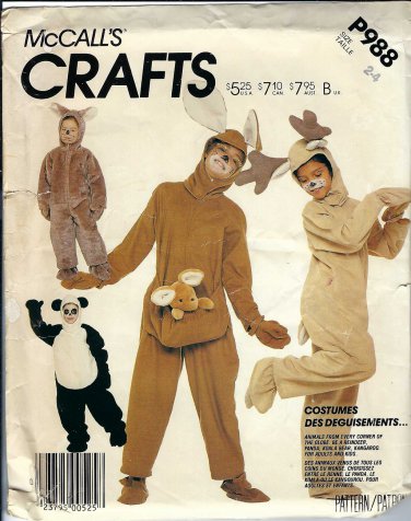 McCALL'S PATTERN P988 3351 SZ 2/4 CHILDS PANDA, KANGAROO, REINDEER & KOALA BEAR