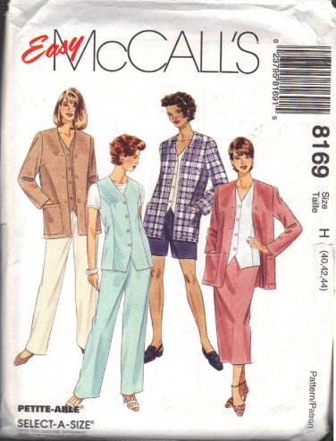 McCALL'S PATTERN 8169 SZE 40 MISSES' JACKET, VEST, PANTS, SHORTS, SKIRT