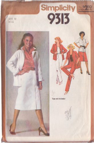 SIMPLICITY PATTERN 9313 SIZE 12 MISSES' SKIRT, PANTS AND UNLINED JACKET