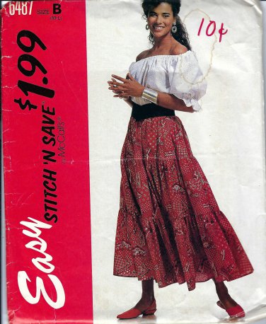 McCALL'S PATTERN 6487 SZ MD/LG MISSES' TOP AND SKIRT