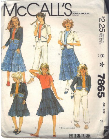 McCALL'S PATTERN 7865 DATED 1982 SIZE 7 GIRL'S JACKET SKIRT & PANTS