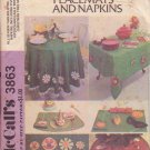 McCALL'S PATTERN 3863 TABLECLOTHS, PLACEMATS, NAPKINS, CHRISTMAS TREE SKIRT