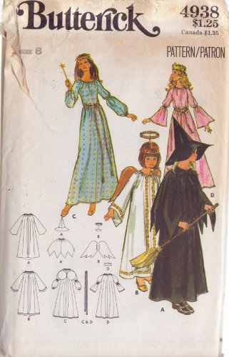 BUTTERICK PATTERN 4938 SZ 8 GIRL'S ANGEL FAIRY WITCH PRINCESS COSTUMES UC