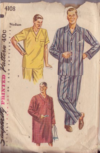 SIMPLICITY PATTERN 4108 SZ MD 38-40 MEN'S PAJAMAS & NIGHTSHIRT #1