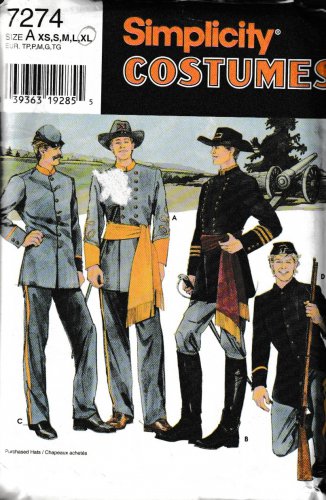 SIMPLICITY PATTERN 7274 SZ XLG MEN'S CIVIL WAR COSTUMES