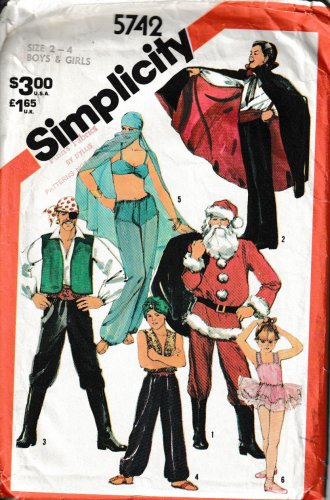 SIMPLICITY 5742 sz 2-4 PIRATE DRAC SANTA GENIE HAREM BALLERINA