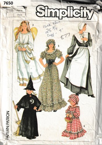 SIMPLICITY 7650 SZ SM MISSES' COLONIAL, PURITAN, WITCH, ANGEL COSTUMES