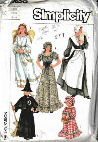 SIMPLICITY 7650 SZ LG MISSES' COLONIAL, PURITAN, WITCH, ANGEL COSTUMES