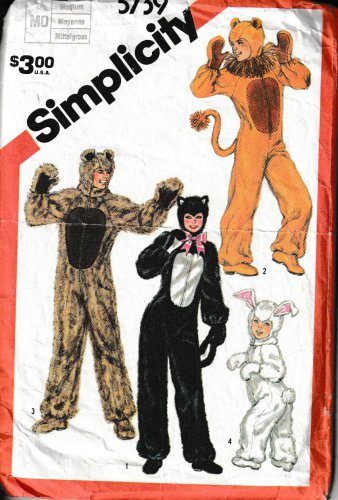 SIMPLICITY 5739 SZ MD ADULTS' LION, BEAR, CAT AND RABBIT COSTUMES