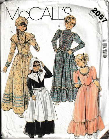 McCall's PATTERN 2057 SZ 7 GIRL'S PURITAN, 3 VERSIONS OF COLONIAL DRESSES