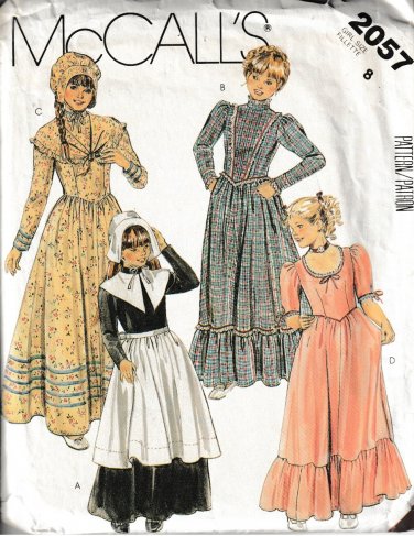 McCall's PATTERN 2057 SZ 8 GIRL'S PURITAN, 3 VERSIONS OF COLONIAL DRESSES