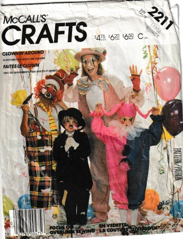 McCALL'S 1985 PATTERN 2211 SIZE LG ADULT CLOWN & HOBO COSTUMES