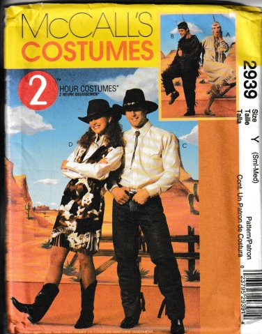 McCALL'S PATTERN 2939 SZ SM/MD UNISEX COWBOYS' & iNDIAN COSTUMES