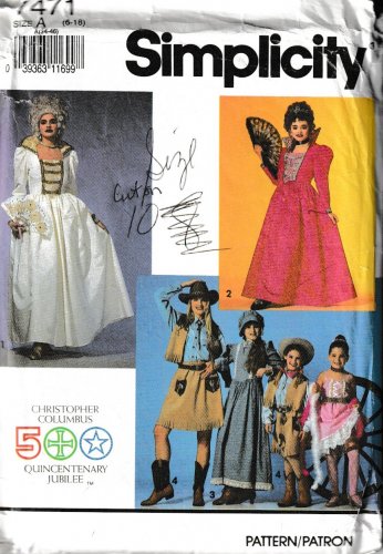 SIMPLICITY PATTERN 7471 SZ 10 MISSES  HISTORICAL COSTUMES