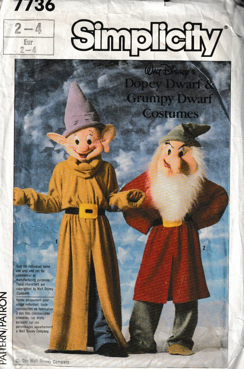 SIMPLICITY PATTERN 7736 2/4 DOPEY & GRUMPY DWARFS