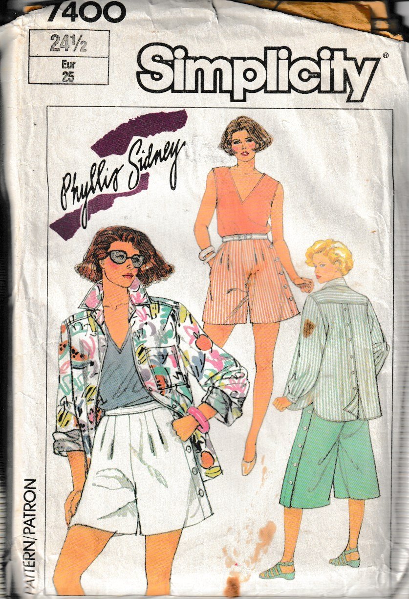 SIMPLICITY PATTERN 7400 SIZE 24 1/2 SIDE BUTTONED CULOTTES TOP SHIRT