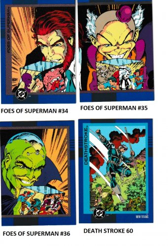 DC COSMIC TEAMS 1993 SKYBOX PROTOTYPE PROMO CARDS 34, 35, 36 AND 60 FOES OF SUPERMAN