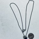 VINTAGE 18" SILVER TONE CHAIN W SILVER HEART 1/2" X 1/2" & RED HEART STONE 1/4" X 3/8" 1004A