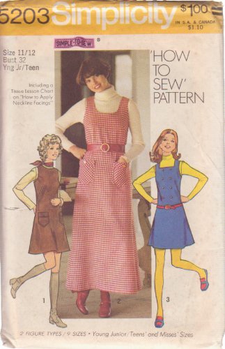 SIMPLICITY PATTERN 5203 SZ 11/12 TEENS JUNIORS JUMPER 2 LENGTHS NECKLINE INTEREST