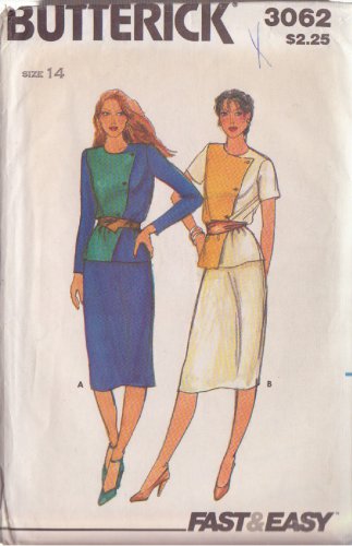 BUTTERICK PATTERN 3062 SIZE 14 MISSES' TOP & SKIRT