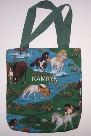 PERSONALIZED tote book bag  HORSES