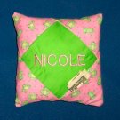 PERSONALIZED tooth fairy pillow PINK AND GREEN FROGS
