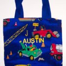 PERSONALIZED tote school book bag CONSTRUCTION TRUCKS