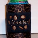 Personalized Embroidered Koozie Can Cover - Leopard Design!
