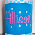 Personalized Embroidered Koozie Can Beverage holder - Neon Blue