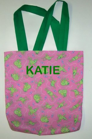 PERSONALIZED Tote Bag PINK & GREEN FROGS - Adorable!!